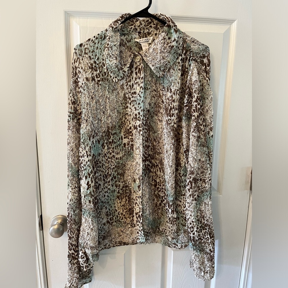 Rafael Essential Large Multi-Colored Long Sleeve Collared Button Down Top